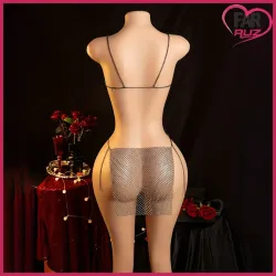 Farruz Shining Diamond Seksi Transparan Örgü Bodysuit