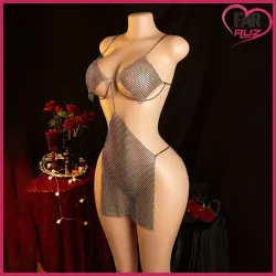 Farruz Shining Diamond Seksi Transparan Örgü Bodysuit