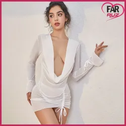 Farruz White Angel Seksi Dekolteli Transparan Elbise
