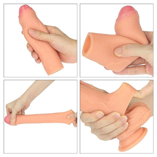 Farruz Nature Extender 4.5 cm Dolgulu Premium Ten Rengi Silikon Sünnetsiz Penis Kılıfı