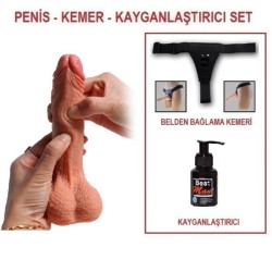 Farruz 18,5 cm Belden Bağlamalı Çift Katmanlı Realistik Dildo Penis Set